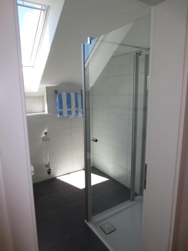 a bathroom with a shower with a glass door at Buche in Überlingen