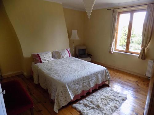 Schlafzimmer mit einem Bett, einem Fenster und einem Teppich in der Unterkunft Country House - Spacious and Tranquil in Brétigny