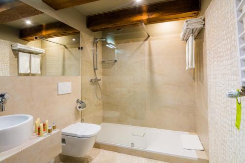 a bathroom with a shower and a toilet and a sink at Armada Apart Ustka in Ustka