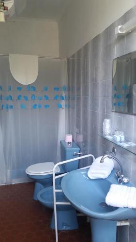 a bathroom with two toilets and a blue sink at Le Mas d'Icard in Saintes-Maries-de-la-Mer