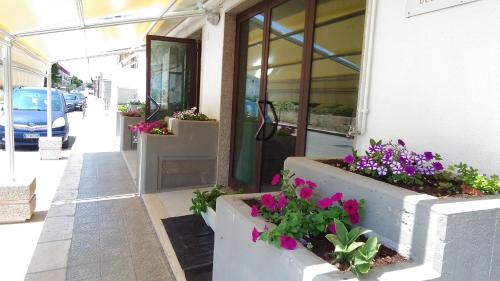 een winkel met bloemen in potten op de stoep bij B&B la Maison in Sammichele di Bari