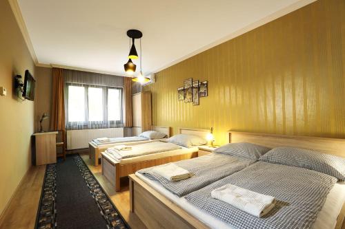 歐羅什哈佐的住宿－費赫爾哈特禦潘斯奧酒店，一间卧室,配有两张床