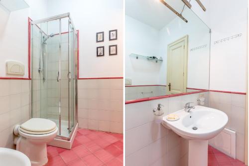 パレルモにあるPiazza Marina Holiday House by DomuSicilyのバスルーム(トイレ、洗面台付)の写真2枚
