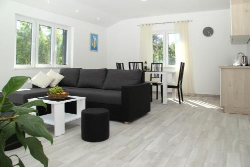 Apartments Mocici في سيليبي: غرفة معيشة مع أريكة وطاولة