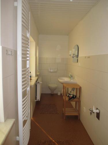 a small bathroom with a toilet and a sink at Ferienwohnung Mack in Wernigerode