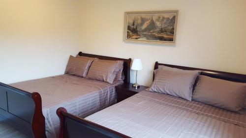 a bedroom with two beds and a picture on the wall at Richmond Vancouver Airport Comfy Home in Richmond