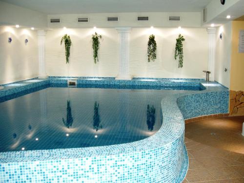 a large swimming pool with blue tiles on the wall at Hotel Altenberg in Staré Hory