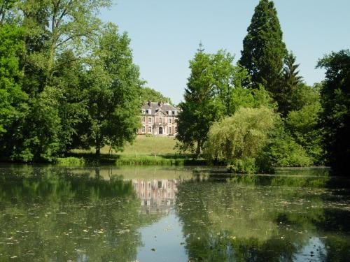 a house on a hill next to a lake at Domaine de Vadancourt in Maissemy