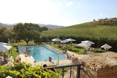 un grupo de personas en una piscina con una colina en Agriturismo Borgo Umbro, en Costacciaro