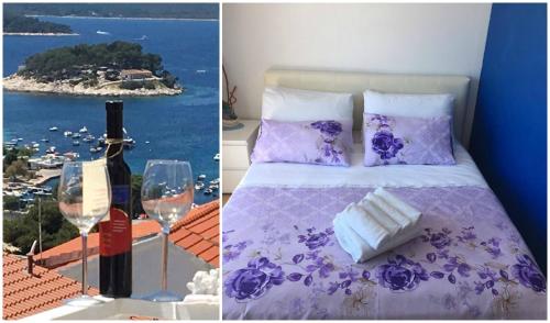 a bedroom with a bed and a view of the ocean at B&B Buzolic in Hvar