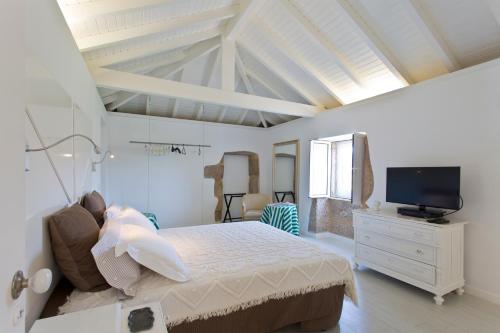 a bedroom with a large bed and a television at Quinta De Fundevila -quinta privada in Cabeceiras de Basto