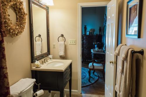 a bathroom with a sink and a mirror at Inn at the Old Silk Mill in Fredericksburg