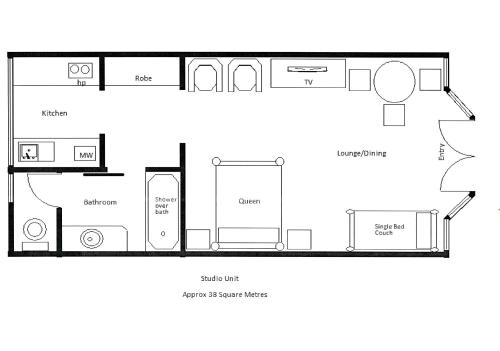 a floor plan of a tiny house at Barclay Motor Inn in Devonport