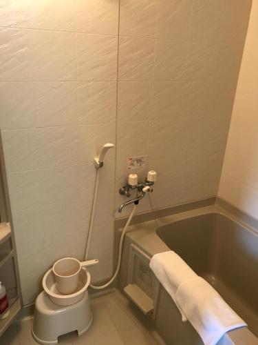 a bathroom with a bath tub and a sink at Hotel Muroran Hills in Muroran
