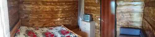 a small room with a bed and a tv at Sadyba u Gansa in Svityazʼ