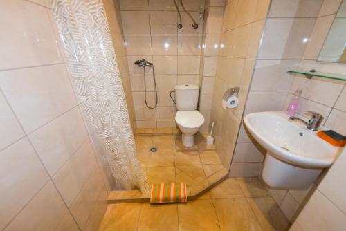 un piccolo bagno con un water e un lavandino di Pas Roma a Šventoji