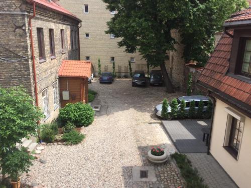 an overhead view of a courtyard between two buildings at Apartments Satva in Vilnius