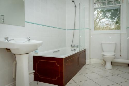 a bathroom with a sink and a tub and a toilet at Stanley House in Eskdale