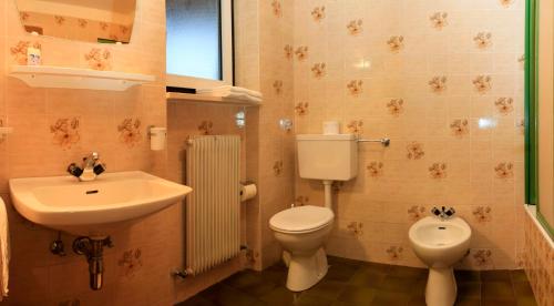 ルゾーンにあるPension Rastnerhofのバスルーム(白い洗面台、トイレ、シンク付)