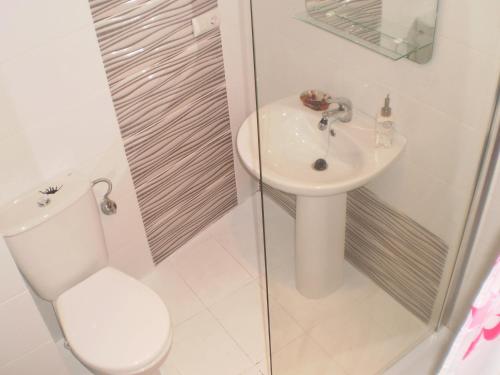 a bathroom with a toilet and a sink and a shower at Apartamento Cardenal Cisneros in Gandía