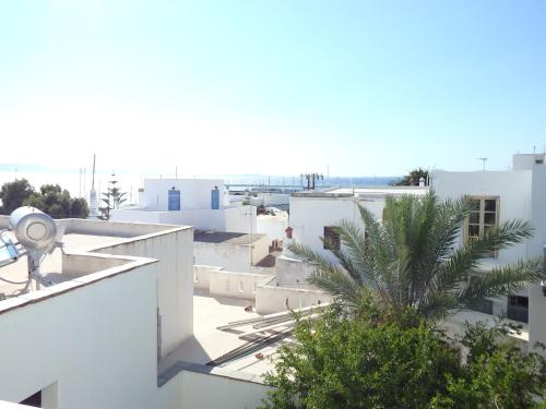 a view from the roof of a building with a palm tree at Naxos Illusion Nikos Verikokos in Naxos Chora