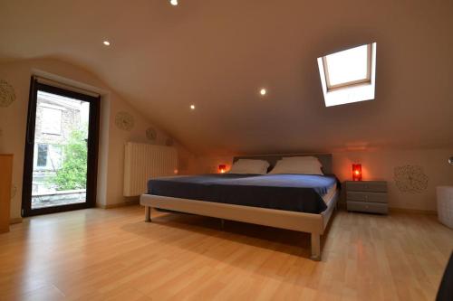 um quarto grande com uma cama e uma janela em Maisonnette em Liège