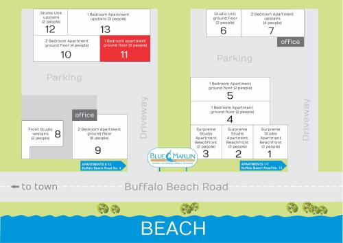 a map of the beach rebuildible beach road at Blue Marlin Apartments in Whitianga