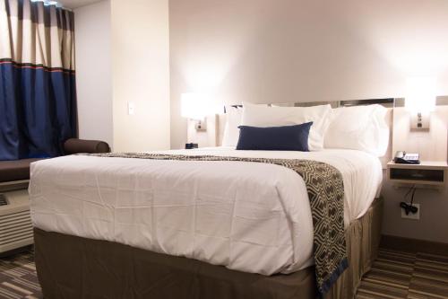 a hotel room with a large bed with white pillows at Microtel Inn & Suites by Wyndham Springville in Springville