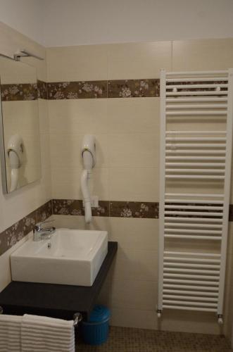 a bathroom with a sink and a mirror at Al Trifoglio in Campodenno