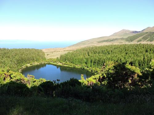 a lake in the middle of a field with trees at Vila Barca in Madalena