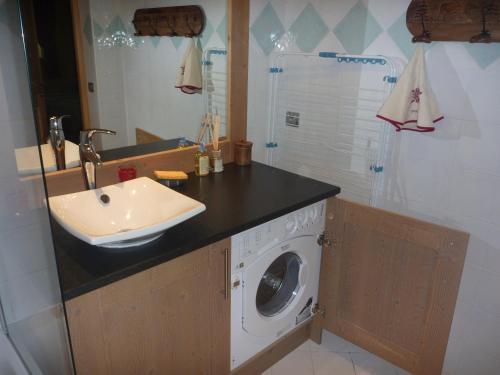 une salle de bain avec un lavabo et une machine à laver dans l'établissement Résidence Les Chardons Argentés 2, à Samoëns