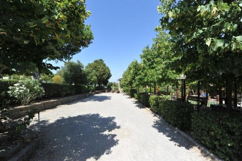 a path in a park with trees and a fence at Agriturismo Tenuta Badia in Paciano