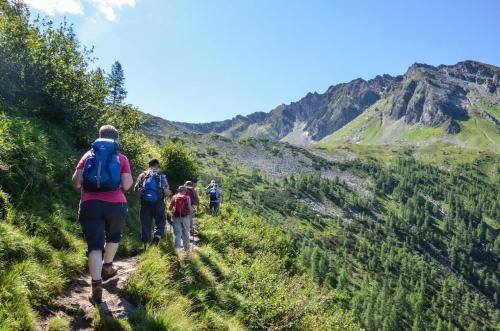 a group of people walking down a mountain trail at Jugendherberge Bad Gastein in Bad Gastein