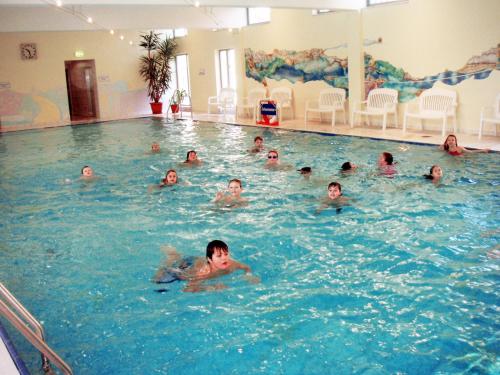een groep mensen die zwemmen in een zwembad bij Hotel Schwan in Pottenstein