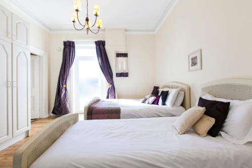 a bedroom with two beds and a chandelier at Dublin Vacation Rentals in Dublin