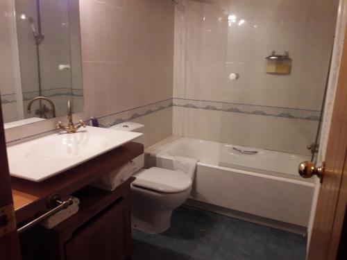 a bathroom with a sink and a toilet and a bath tub at Arcalís in Rascafría