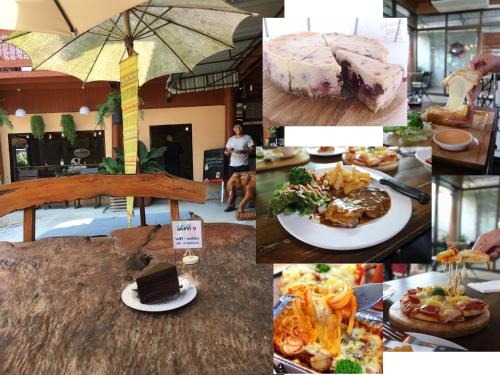 eine Collage mit Bildern von Speisen und Desserts in der Unterkunft Chatawan Homestay in Phrae