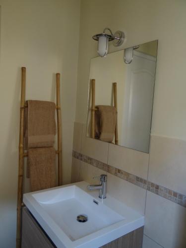 une salle de bain avec un lavabo et un miroir dans l'établissement Villa Colonna Appartements, à Manosque