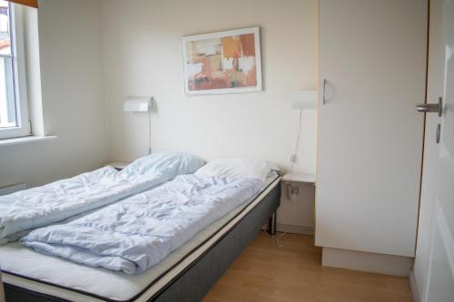 a bed in a room with a picture on the wall at Enjoy Resorts Marina Fiskenæs in Gråsten