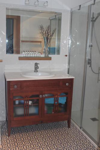 a bathroom with a sink and a shower at Ca Xotxim in Altea