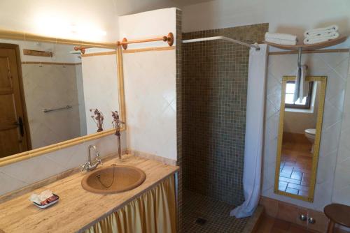 a bathroom with a sink and a shower at El Cobijo de Vejer in Vejer de la Frontera