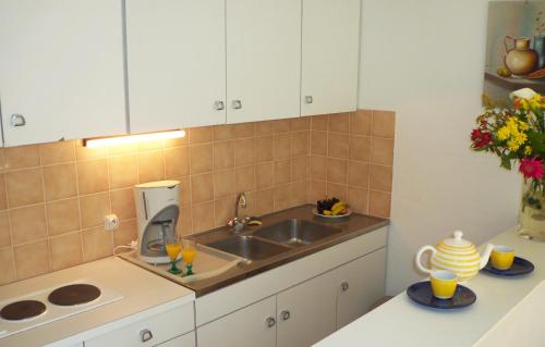 a kitchen with a sink and a counter at Le Jardin d Eden in Sainte-Maxime