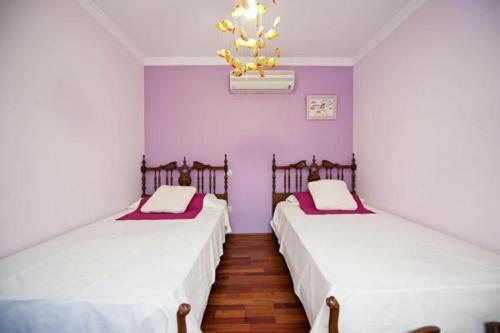 CarrizalにあるHaus Gran Canariaの紫の壁のドミトリールーム ベッド2台