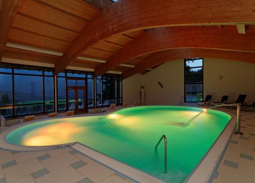 a large swimming pool in a room with windows at Osserhotel - B&B am Osser in Lohberg
