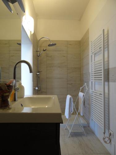 a bathroom with a sink and a shower at B&B Corte Vo Grande Vo di Bagno in Pegognaga
