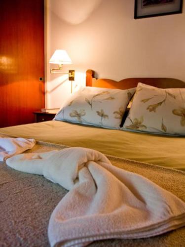 a hotel room with a bed with a blanket on it at Apart Hotel La Bora in San Martín de los Andes