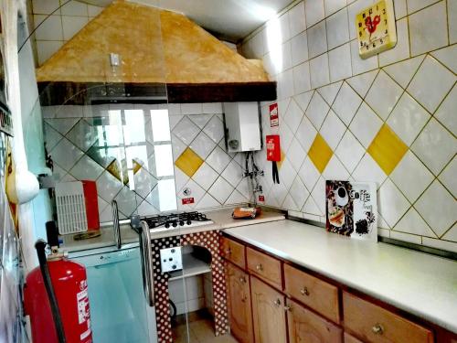 a kitchen with a stove and a counter top at Nature Beach Resort Quinta Al-Gharb in Vila do Bispo