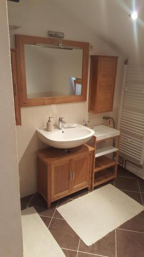 W łazience znajduje się umywalka i lustro. w obiekcie Casa Bellavista w mieście Rijeka