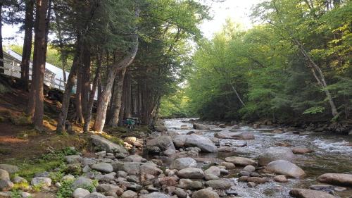 a river with rocks and trees on the side at Franconia Notch Motel in Lincoln