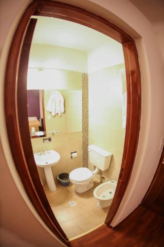 a bathroom with a toilet and a sink at Hotel Dos Venados in San Luis